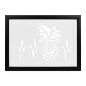 Herzschlag Puls Ananas Ekg Früchte Essen lecker - Gerahmtes Poster (37 × 27 cm) - Schwarz - Vorne