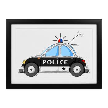 Polizeiauto Police Schwarz - Gerahmtes Poster (37 × 27 cm) - Schwarz - Vorne