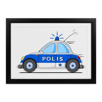 Polizeiauto Polis Blau - Gerahmtes Poster (37 × 27 cm) - Schwarz - Vorne