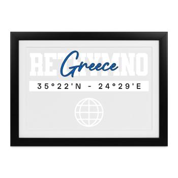 Rethymno Griechenland Koordinaten Reise Souvenir - Gerahmtes Poster (37 × 27 cm) - Schwarz - Vorne