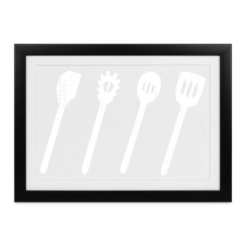 Kochlöffel Set Zeichnung - Gerahmtes Poster (37 × 27 cm) - Schwarz - Vorne