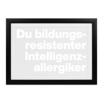 DU BILDUNGSRESISTENTER INTELLIGENZ-ALLERGIKER DUMM - Gerahmtes Poster (37 × 27 cm) - Schwarz - Vorne