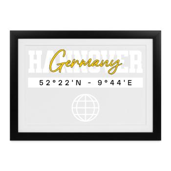 Hannover Niedersachsen Koordinaten Reise Souvenir - Gerahmtes Poster (37 × 27 cm) - Schwarz - Vorne