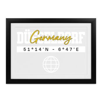 Düsseldorf Deutschland Koordinaten Reise Souvenir - Gerahmtes Poster (37 × 27 cm) - Schwarz - Vorne