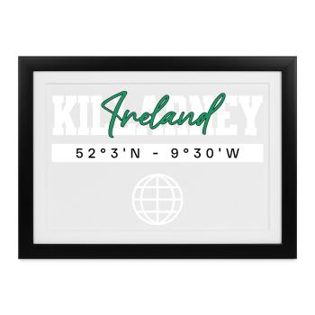 Killarney Irland Koordinaten Reise Souvenir - Gerahmtes Poster (37 × 27 cm) - Schwarz - Vorne