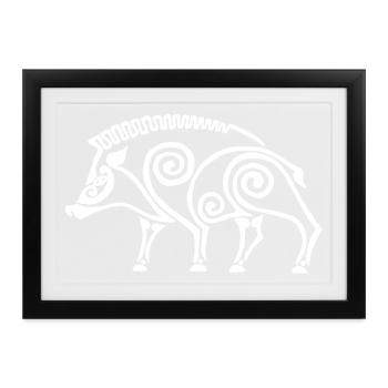 weißer keltischer Eber - Gerahmtes Poster (37 × 27 cm) - Schwarz - Vorne