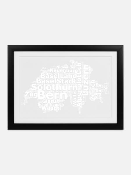 Schweiz Mundart weiss - Gerahmtes Poster (37 × 27 cm) - Schwarz