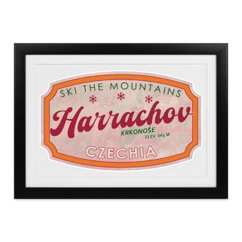 Harrachov Tschechisches Skilabel Tschechien Retro - Gerahmtes Poster (37 × 27 cm) - Schwarz - Vorne