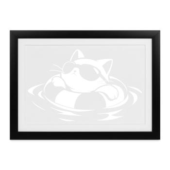 Coole Katze im Wasser - Gerahmtes Poster (37 × 27 cm) - Schwarz - Vorne