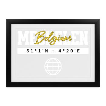 Mechelen Belgien Koordinaten Reise Souvenir - Gerahmtes Poster (37 × 27 cm) - Schwarz - Vorne