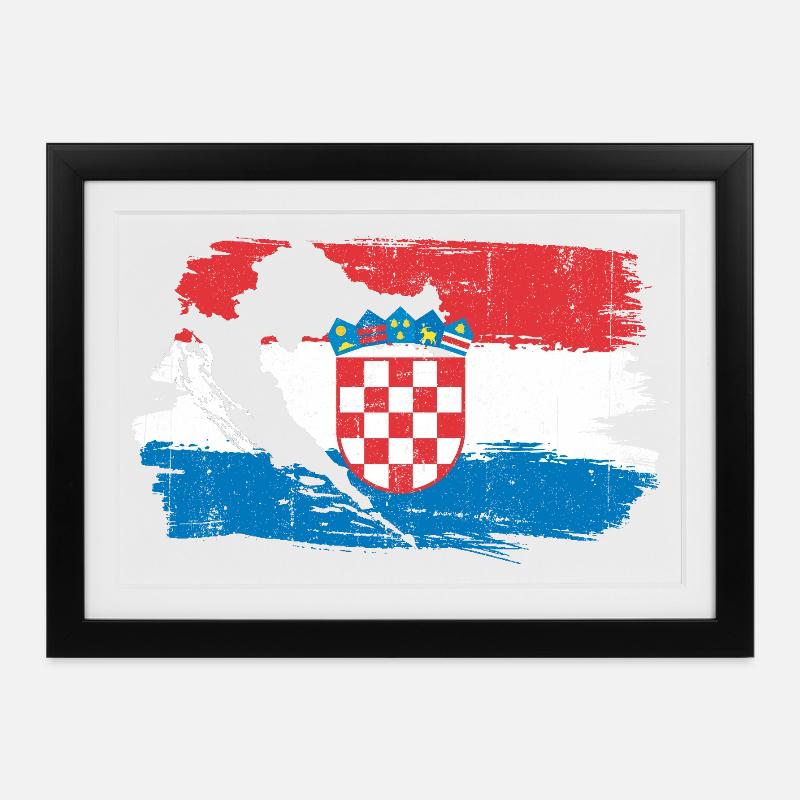Drapeau croate à la brosse - Affiche encadrée (37 × 27 cm) - noir