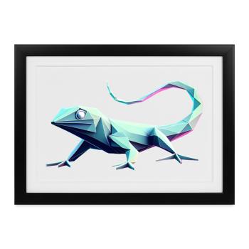 Laufende Eidechse, geometrisches 3D-Origami - Gerahmtes Poster (37 × 27 cm) - Schwarz - Vorne