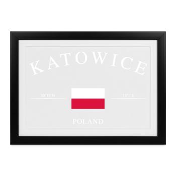 Katowice Polen – Urlaub Souvenir & Geschenk - Gerahmtes Poster (37 × 27 cm) - Schwarz - Vorne