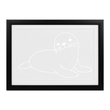 Robbe Seehund Robben Seehunde - Gerahmtes Poster (37 × 27 cm) - Schwarz - Vorne