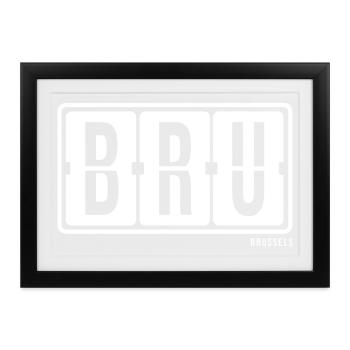 Brüssel BRU, City Souvenir Polo, T-Shirt, Tasche - Gerahmtes Poster (37 × 27 cm) - Schwarz - Vorne