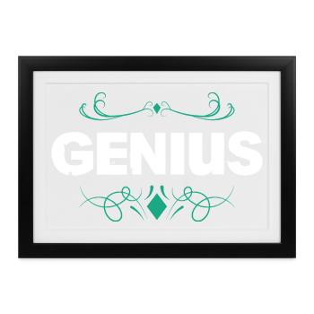 Genius Schriftzug mit Ornamentflair - Gerahmtes Poster (37 × 27 cm) - Schwarz - Vorne