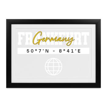 Frankfurt Deutschland Koordinaten Reise Souvenir - Gerahmtes Poster (37 × 27 cm) - Schwarz - Vorne