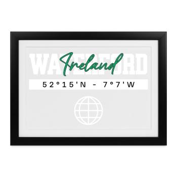 Waterford Irland Koordinaten Reise Souvenir - Gerahmtes Poster (37 × 27 cm) - Schwarz - Vorne