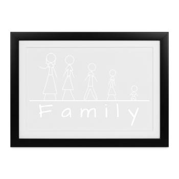 Strichmännchenfamilie - Gerahmtes Poster (37 × 27 cm) - Schwarz - Vorne
