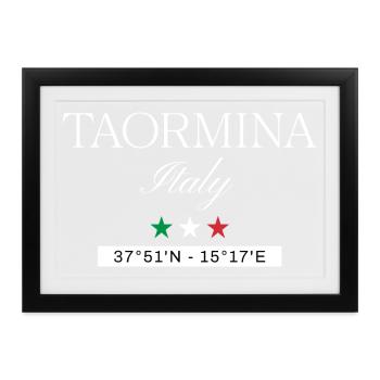 Taormina Italien Souvenir – Reise minimalistisch - Gerahmtes Poster (37 × 27 cm) - Schwarz - Vorne
