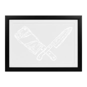 Messer und Hackbeil Skizze - Gerahmtes Poster (37 × 27 cm) - Schwarz - Vorne