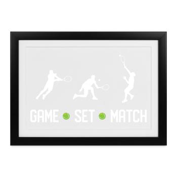 Tennis - Spiel Set Match - Gerahmtes Poster (37 × 27 cm) - Schwarz - Vorne