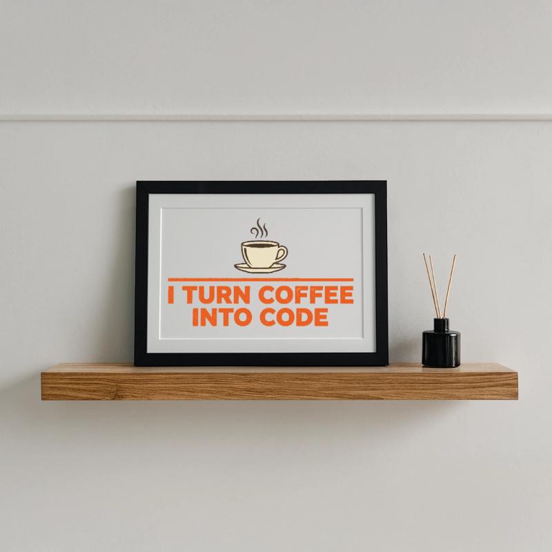 Je transforme le café en code – Programmer Retro Affiche encadrée (37 × 27 cm)