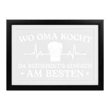 Wo Oma kocht schmeckt's am besten Köchin - Gerahmtes Poster (37 × 27 cm) - Schwarz - Vorne