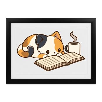 Lesepause mit Kaffee - Gerahmtes Poster (37 × 27 cm) - Schwarz - Vorne