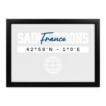 Saint-Girons Frankreich Koordinaten Reise Souvenir - Gerahmtes Poster (37 × 27 cm) - Schwarz - Vorne