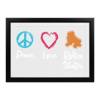 Frieden Liebe Rollerskates - Gerahmtes Poster (37 × 27 cm) - Schwarz - Vorne
