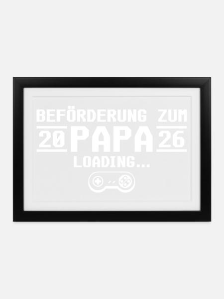 Werdender Papa 2026 loading - Vater - Gerahmtes Poster (37 × 27 cm) - Schwarz