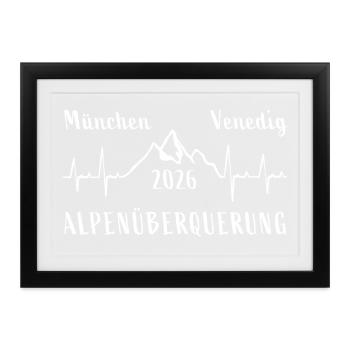Alpenüberquerung E5 2026 München Venedig - Gerahmtes Poster (37 × 27 cm) - Schwarz - Vorne