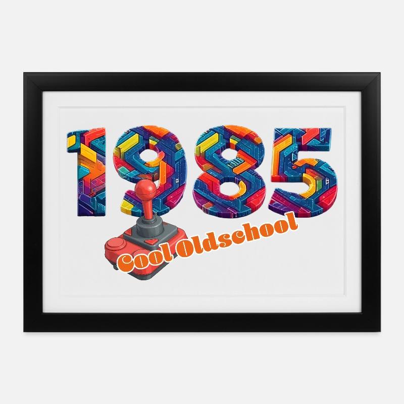 Vintage 1985 – Joystick rétro – Cool old school - Affiche encadrée (37 × 27 cm) - noir