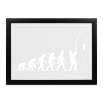 Angler Evolution Retro Angel Lustiges Angeln - Gerahmtes Poster (37 × 27 cm) - Schwarz - Vorne