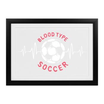 Blutgruppe Fußball mit Herzschlag - Vereine Teams - Gerahmtes Poster (37 × 27 cm) - Schwarz - Vorne