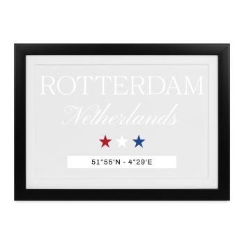 Rotterdam Niederlande Souvenir – Reise minimalist - Gerahmtes Poster (37 × 27 cm) - Schwarz - Vorne