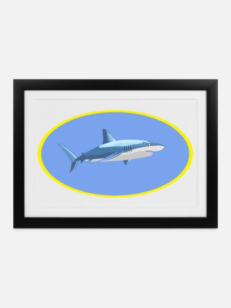 Hai im Gelb-Ring Cartoon - Gerahmtes Poster (37 × 27 cm) - Schwarz