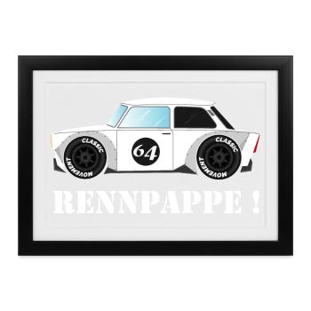 DDR Trabi - Rennpappe als Klassischer Rennwagen - Gerahmtes Poster (37 × 27 cm) - Schwarz - Vorne