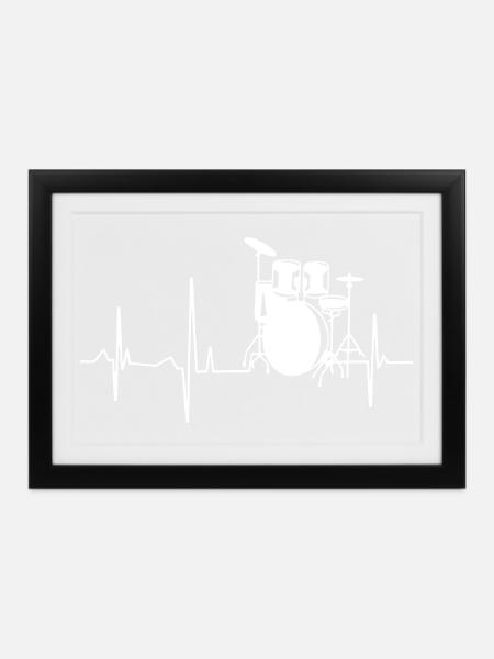 Schlagzeuger Heartbeat Rhythmus - Gerahmtes Poster (37 × 27 cm) - Schwarz