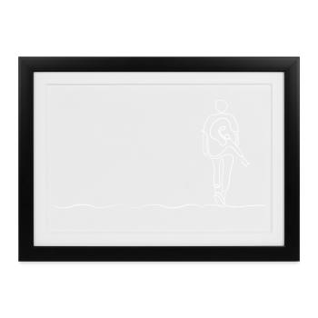 Mann, der einen anderen Mann auf dem Rücken trägt, zeichnet... - Gerahmtes Poster (37 × 27 cm) - Schwarz - Vorne