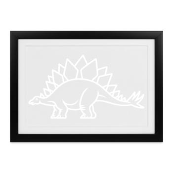 Stegosaurus Linienkunst Print - Gerahmtes Poster (37 × 27 cm) - Schwarz - Vorne