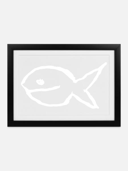 Fisch - Minimal Vektorgrafik - Gerahmtes Poster (37 × 27 cm) - Schwarz