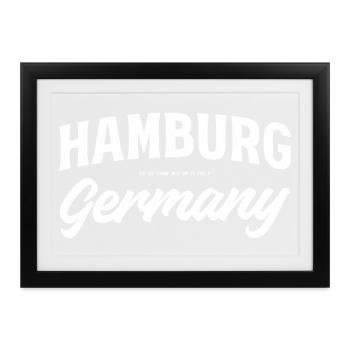Hamburg Block & Script Emblem - Gerahmtes Poster (37 × 27 cm) - Schwarz - Vorne