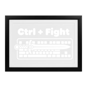 Ctrl Fight Schwert über Tastatur - Gerahmtes Poster (37 × 27 cm) - Schwarz - Vorne