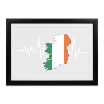 Herzschlag Irland Flagge - Gerahmtes Poster (37 × 27 cm) - Schwarz - Vorne