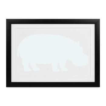 Blauer Hippo Silhouette - Gerahmtes Poster (37 × 27 cm) - Schwarz - Vorne
