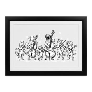 Vintage Dog and Cat String Band – Kontrabassist - Gerahmtes Poster (37 × 27 cm) - Schwarz - Vorne