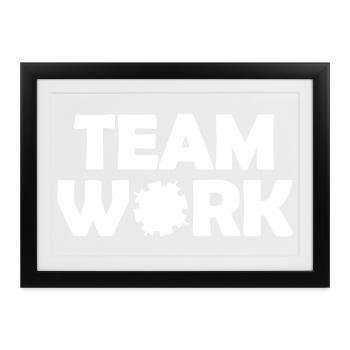 Teamwork Zahnräder Motiv - Gerahmtes Poster (37 × 27 cm) - Schwarz - Vorne
