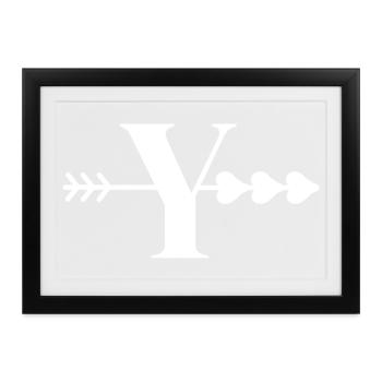 Buchstabe y Pfeil Herz - Gerahmtes Poster (37 × 27 cm) - Schwarz - Vorne